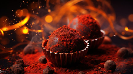 A close up of two chocolate covered cupcakes with sprinkles, AIの素材