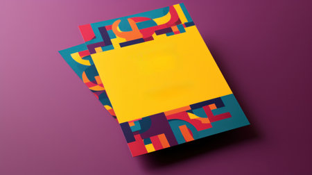 A colorful design on a yellow piece of paper with an orange background, AIの素材