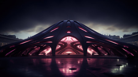 A large building with a dome shaped roof lit up, AIの素材