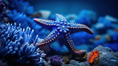 A starfish is sitting on top of a coral reef, AIの素材