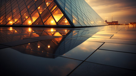 A building with a glass roof and lights on it, AIの素材