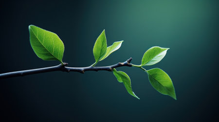 A close up of a green leaf on the branch, AIの素材