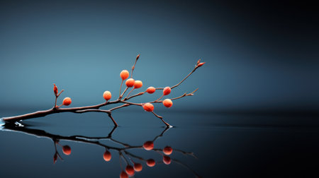 A branch with berries on it sitting in water, AIの素材