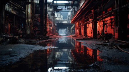 A view of a city street with buildings and water, AIの素材