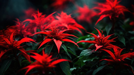A bunch of red flowers are growing in a field, AIの素材