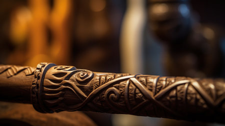 A close up of a carved wooden object with intricate designs, AIの素材