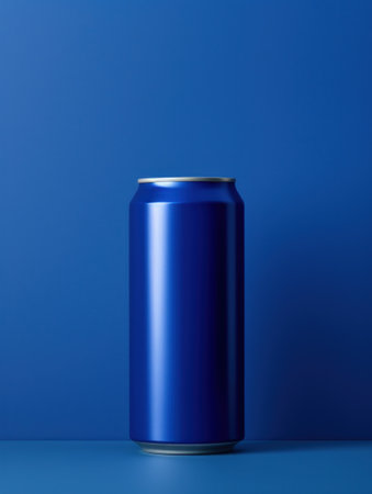 A blue can sitting on a table against a bright background, AIの素材