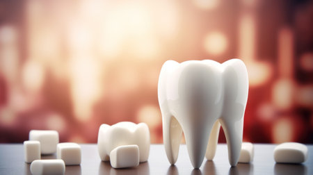 A tooth is sitting on a pile of other teeth, AIの素材