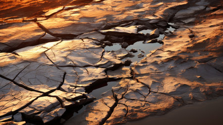 A close up of a large rock formation with water running through it, AIの素材