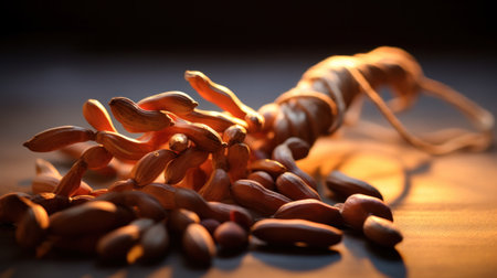 A bunch of nuts are sitting on a table with twine, AIの素材