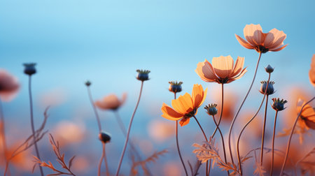 A group of orange flowers are shown in a field, AIの素材