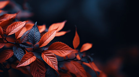 A close up of a leafy plant with red and orange leaves, AIの素材