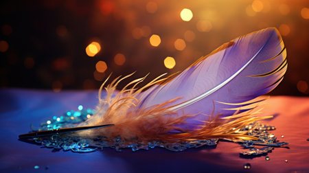 A purple feather with a pen on top of it, AIの素材