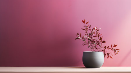 A vase with a plant in it on the wall next to pink, AIの素材