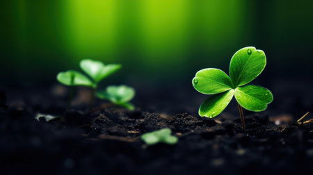 A close up of a small clover plant in the dirt, AIの素材