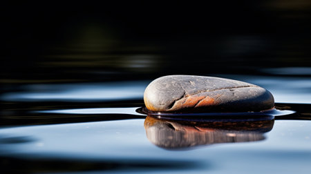 A rock floating on top of water with a reflection, AIの素材