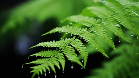 A close up of a green leaf with water droplets on it, AIの素材