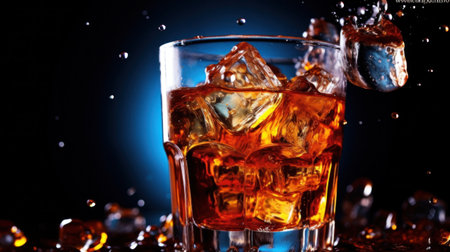 A glass of ice cubes and a drink with some liquid in it, AIの素材