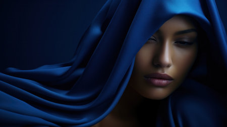 A woman with a blue veil covering her face, AIの素材