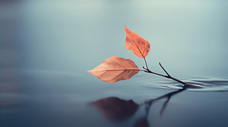 A leaf floating in water with a reflection of the sky, AIの素材