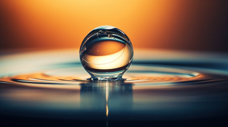A water drop in a pool of liquid with some light shining on it, AIの素材