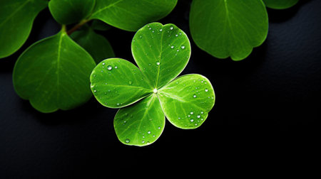 A close up of a four leaf clover with water droplets on it, AIの素材