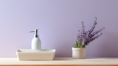 A lavender plant in a vase next to a white sink, AIの素材