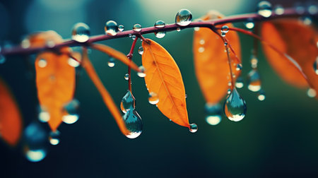 A close up of a branch with water droplets on it, AIの素材