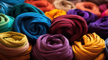 A close up of a pile of colorful cloths in different colors, AIの素材