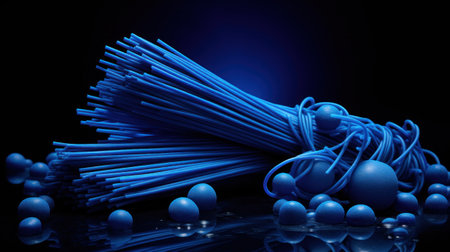 A pile of blue sticks and balls on a black background, AIの素材