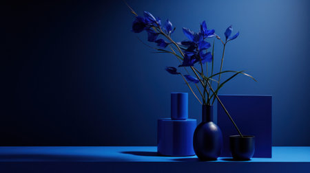 A blue vases with flowers in them on a table, AIの素材