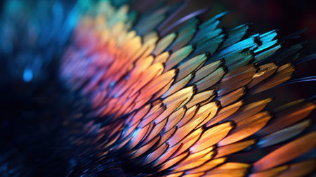 A close up of a colorful feather with many colors, AIの素材