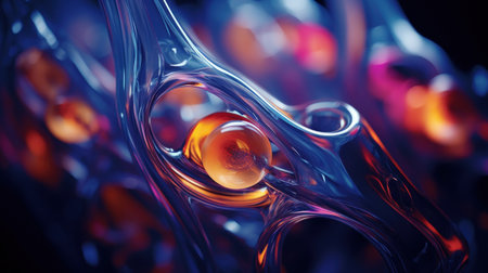 A close up of a bunch of glass tubes with orange and yellow lights, AIの素材