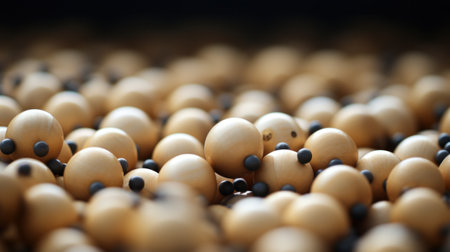 A group of wooden balls with black dots on them, AIの素材