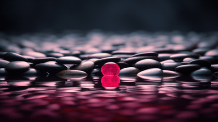 A red object sitting in a pool of water surrounded by stones, AIの素材