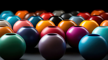 A group of colorful vases are lined up on a table, AIの素材