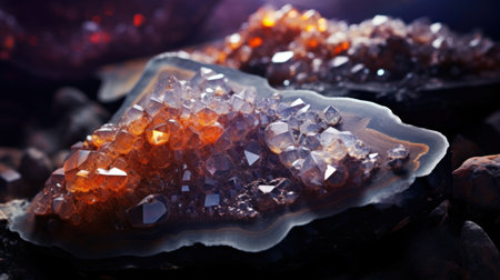 A close up of a rock with crystals on it, AIの素材