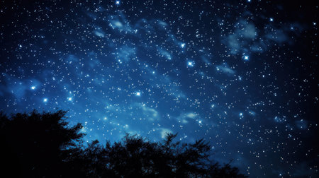 A night sky with many stars and a tree in the foreground, AIの素材