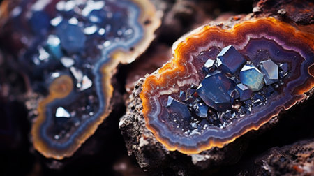 A close up of a rock with crystals on it, AIの素材