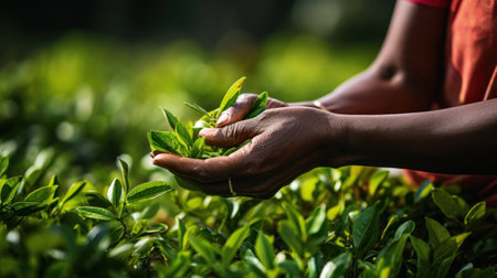 A person holding a small piece of green plant in their hands, AIの素材