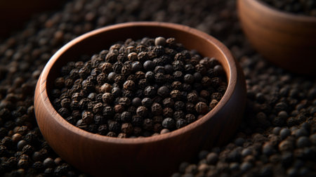A bowl of black pepper sitting on top of a pile, AIの素材