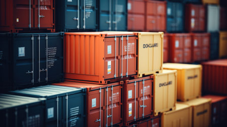 A bunch of different colored containers stacked on top of each other, AIの素材