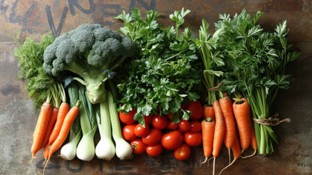 A bunch of vegetables are piled on top of each other, AIの素材