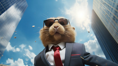 A picture of a small animal wearing glasses and a suit, AIの素材