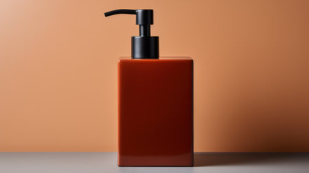 A bottle of soap sitting on a counter with black handle, AIの素材