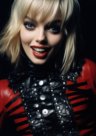 A woman with blonde hair and red lipstick posing for a picture, AIの素材