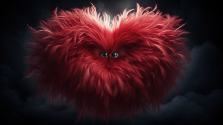 A red heart with a big fluffy tail and eyes, AIの素材