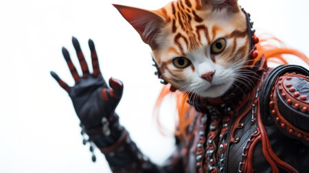 A cat dressed in a costume with red and black hair, AIの素材