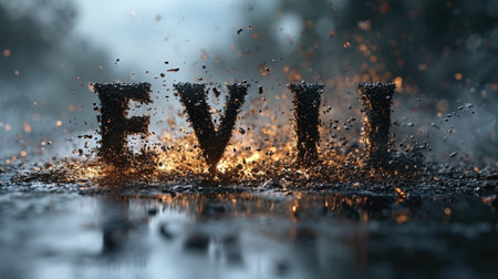 The word evil is spelled out in the middle of a pool, AIの素材