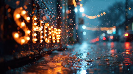 A street with lights and a sign that says shop, AIの素材